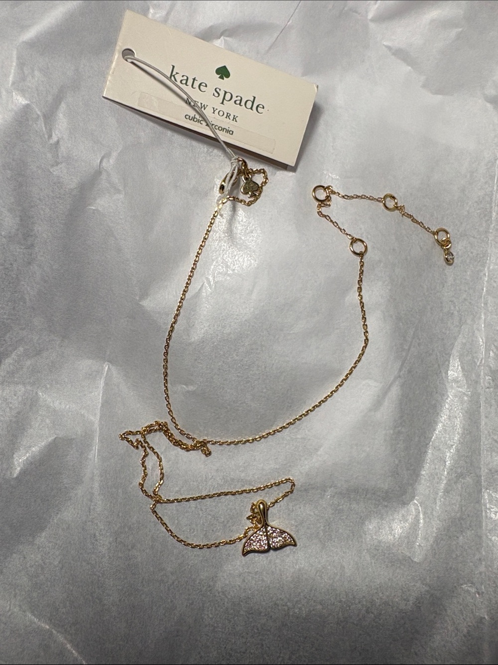kate spade Gold Double-Layer Necklace with Pink Crystal whale tail Charm